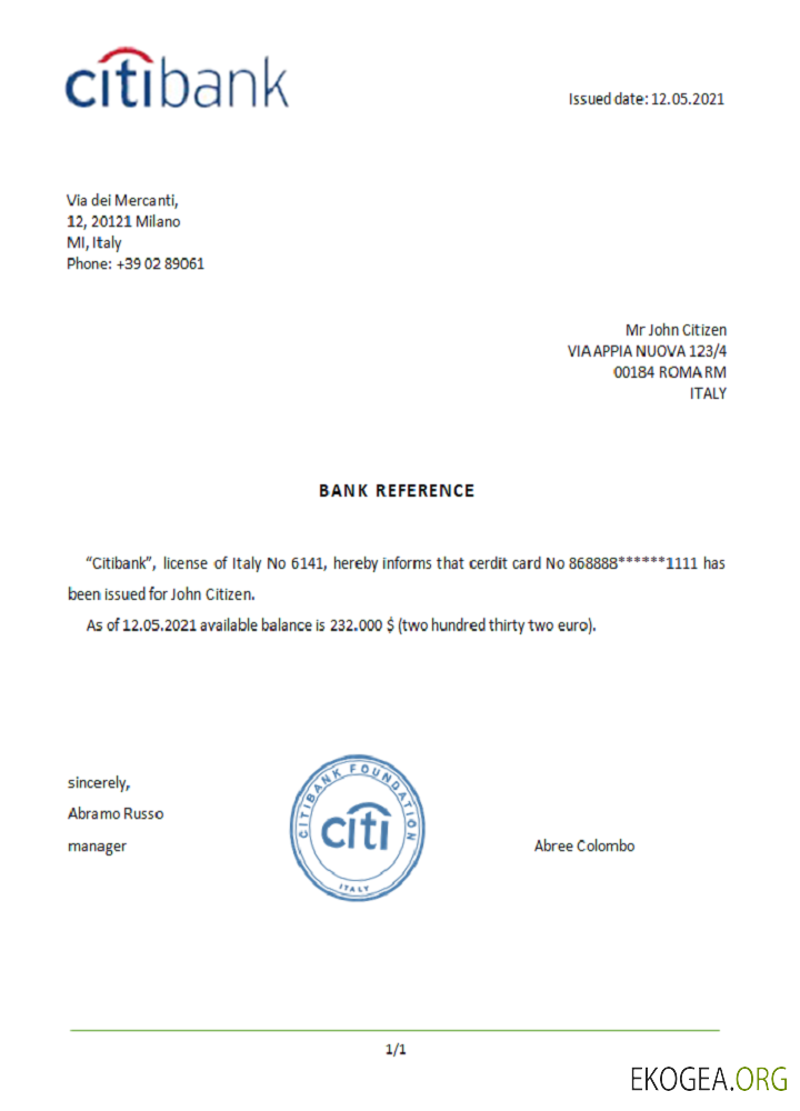 Italie , Citibank , reference